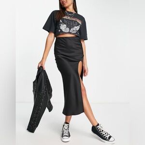 Topshop Black Satin Maxi Skirt
